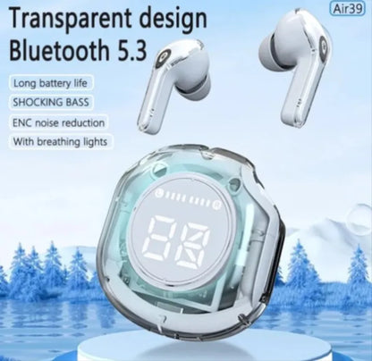 Air 39 Wireless Earbuds Transparent Bluetooth 5.3, Heavy Bass Stereo