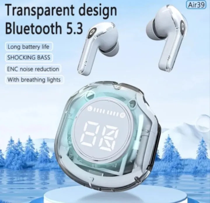 Air 39 Wireless Earbuds Transparent Bluetooth 5.3, Heavy Bass Stereo